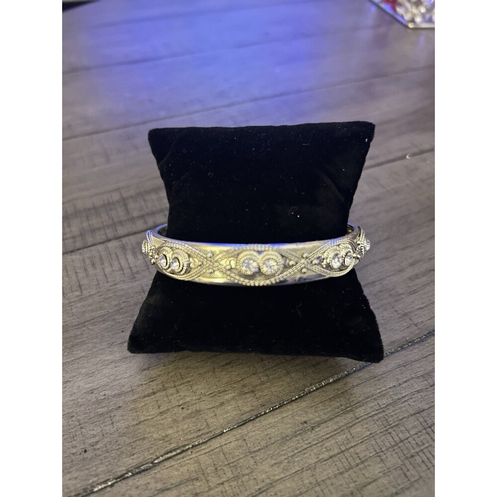 Rhinestones On “Antiqued” Silver  8 1/4 Inch Bangle